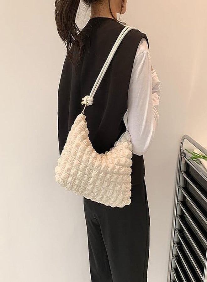 RASOFAB ZWERLIN Trendy white Puffy Shoulder Bag - Lightweight Nylon Handbag, Soft Elegant Casual Purse for Women, Roomy Everyday Tote with Adjustable Strap for Work, Travel, Parties, and Chic Outfits - Image 4